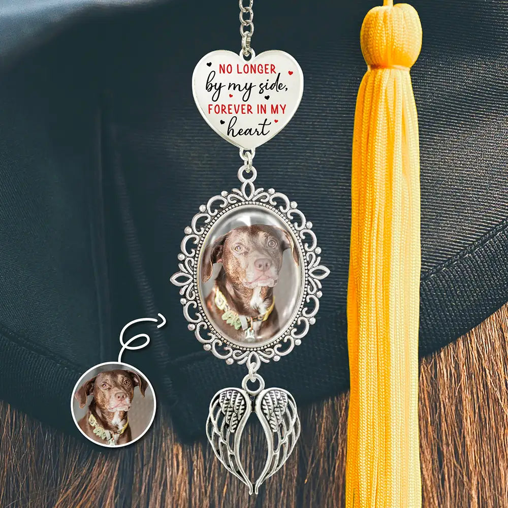 Graduation, Gift For Yourself, Custom Photo, Memorial, Sad - Custom Photo No Longer By Myself - Personalized Graduation Tassel Charm