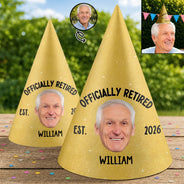 Custom Photo, Retirement, Gift For Men, Gift For Yourself, Humorous, Cut-Face Photo - Custom Photo Officially Retired Funny Face - Personalized Party Hats