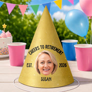Custom Photo, Retirement, Gift For Men, Gift For Yourself, Humorous, Cut-Face Photo - Custom Photo Officially Retired Funny Face - Personalized Party Hats
