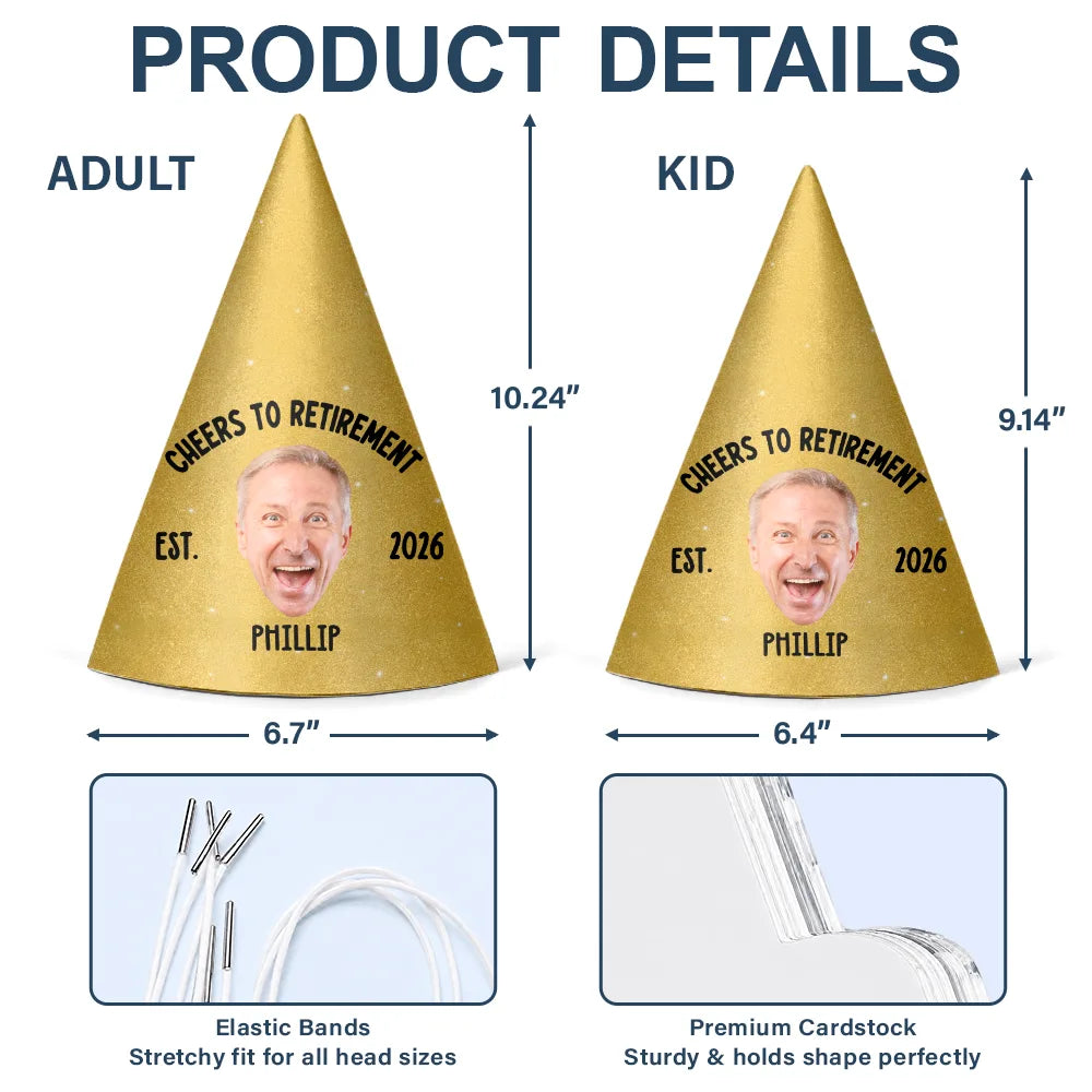 Custom Photo, Retirement, Gift For Men, Gift For Yourself, Humorous, Cut-Face Photo - Custom Photo Officially Retired Funny Face - Personalized Party Hats