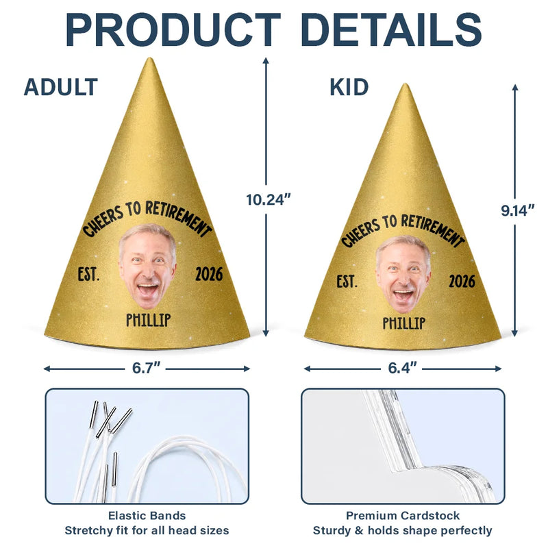 Custom Photo, Retirement, Gift For Men, Gift For Yourself, Humorous, Cut-Face Photo - Custom Photo Officially Retired Funny Face - Personalized Party Hats