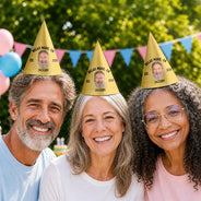 Custom Photo, Retirement, Gift For Men, Gift For Yourself, Humorous, Cut-Face Photo - Custom Photo Officially Retired Funny Face - Personalized Party Hats