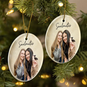 Art Design,Sentimental,Gift For Bestie,Christmas,Photo - Oil Painting - Custom Photo Oil Painting Besties Forever - Personalized Circle Ceramic Ornament