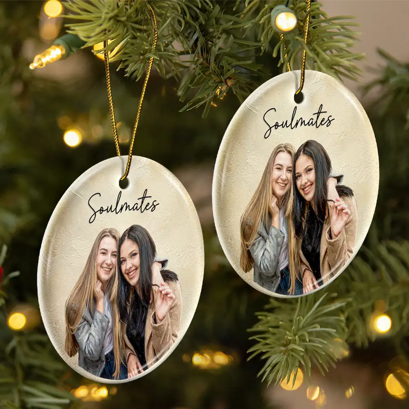 Art Design,Sentimental,Gift For Bestie,Christmas,Photo - Oil Painting - Custom Photo Oil Painting Besties Forever - Personalized Circle Ceramic Ornament