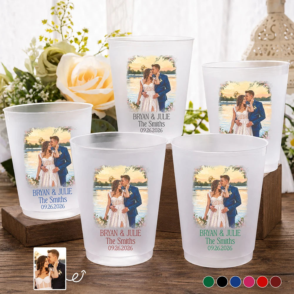 Art Design,Married Couple,Romantic,Gift For Couples,Photo - Oil Painting - Custom Photo Oil Painting Couples Wedding Engaged Bachelor Party - Personalized Frosted Cups