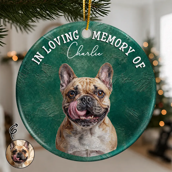 Art Design,Christmas,Pet Memorial,Sympathetic,Pet Lovers,Memorial,Photo - Oil Painting - Custom Photo Oil Painting Dog Pet Portrait Memorial - Personalized Circle Ceramic Ornament