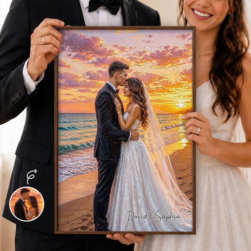 Custom Photo Oil Painting Happy Couple Gift For Housewarming Wedding Anniversary - Personalized Poster