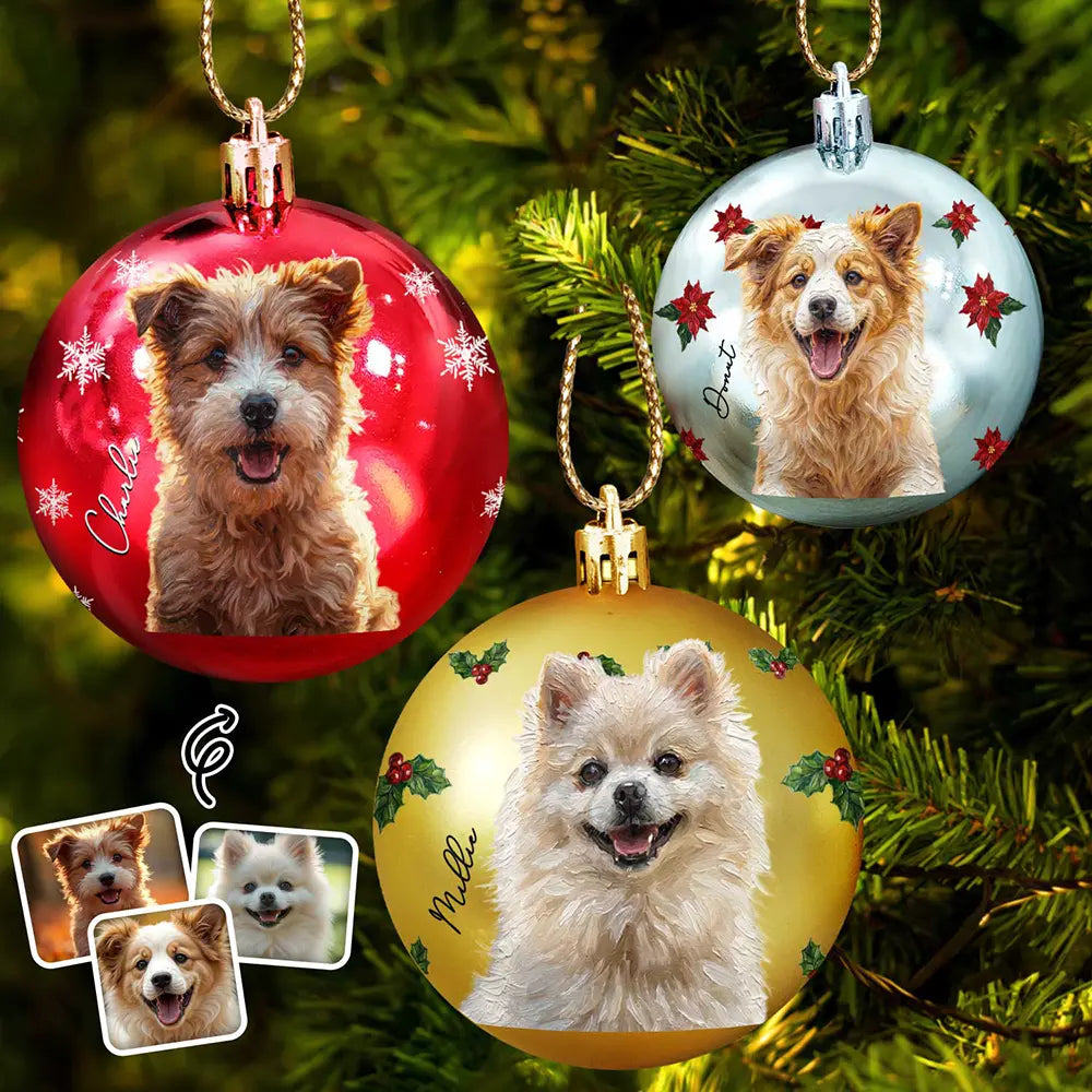 Art Design,Christmas,Cozy,Dog Lovers,Pet Lovers,Photo - Oil Painting - Custom Photo Oil Painting Pet Dog Portrait Keepsake - Personalized Ball Ornament