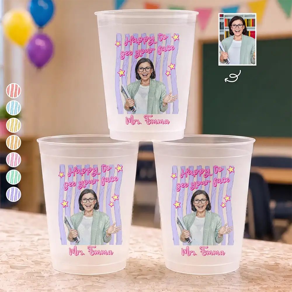 Adorable,Art Design,Teacher,Back To School,Photo - Oil Painting - Custom Photo Oil Painting Teacher Portrait Happy To See Your Face - Personalized Frosted Cups