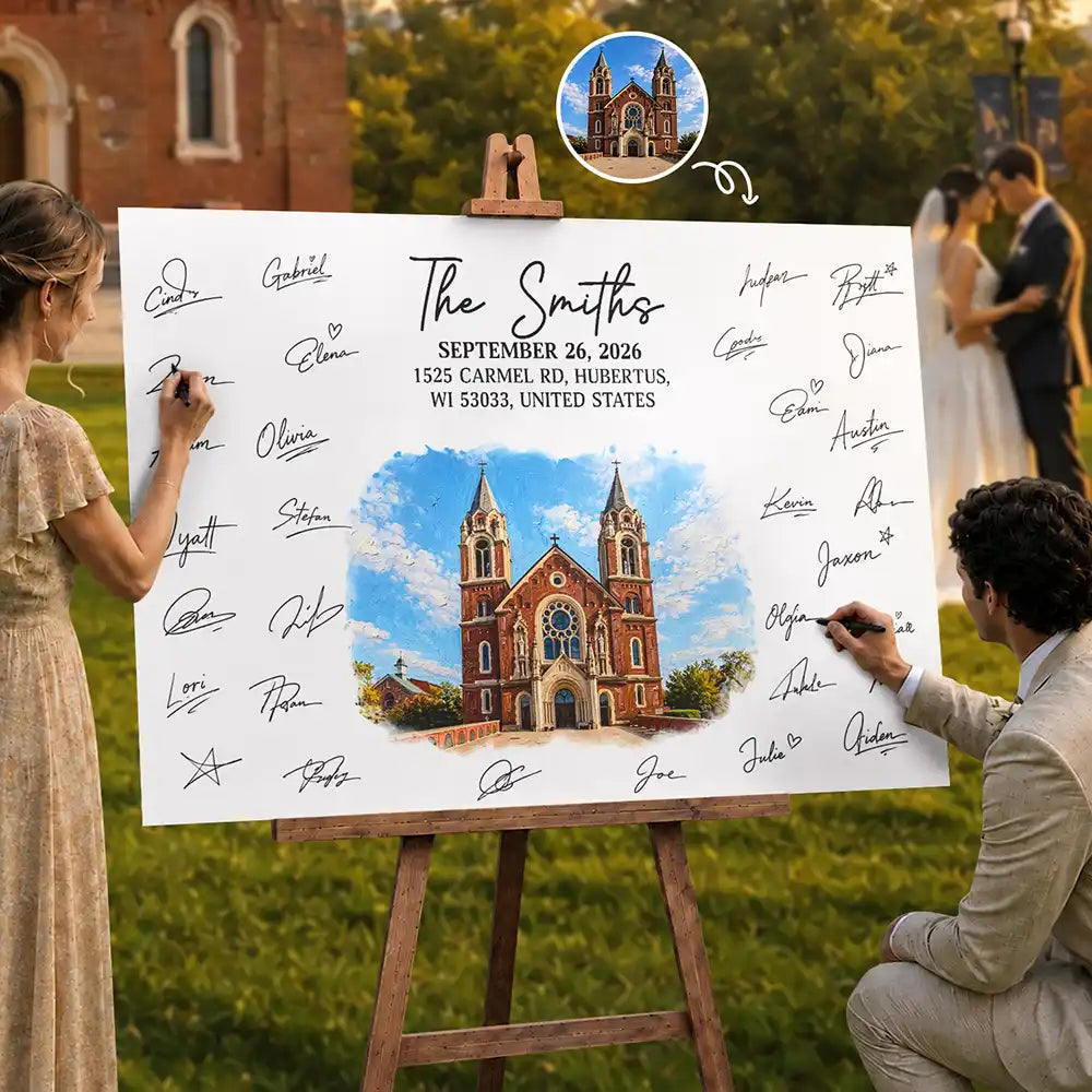 Art Design,Sentimental,Married Couple,Gift For Couples,Photo - Oil Painting - Custom Photo Oil Painting Wedding Venue Guest Book Sign - Personalized Postera