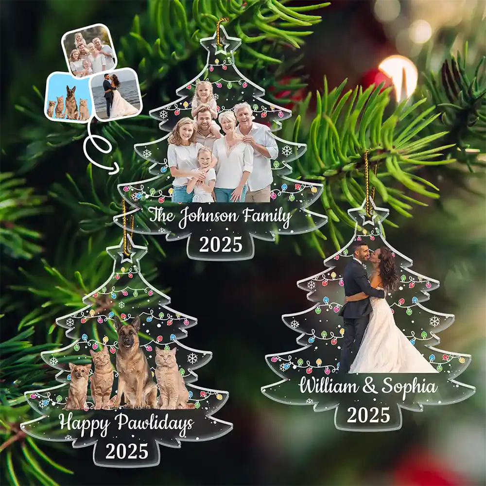 Custom Photo On Christmas Tree - Personalized Custom Shaped Acrylic Ornament