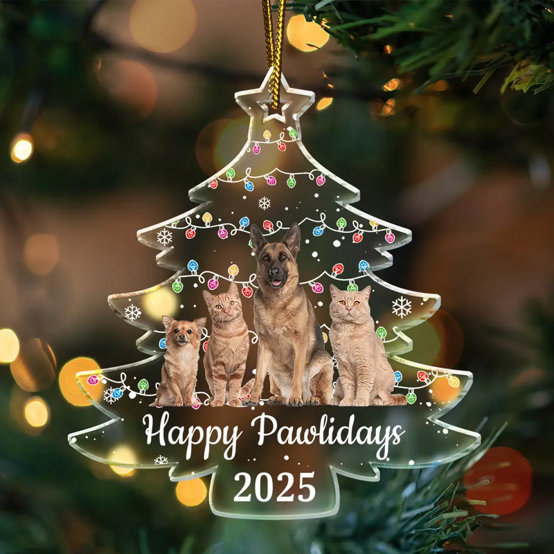 Custom Photo,Pet Lovers,Dog Lovers,Cat Lovers,Family,Gift For Couples,Happy,Christmas - Custom Photo On Christmas Tree - Personalized Custom Shaped Acrylic Ornament