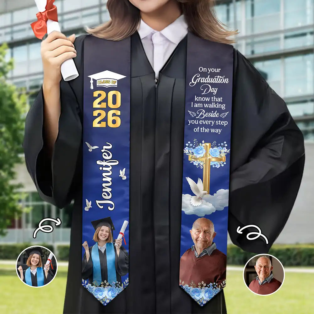Graduation,Memorial,Family,Sad - Custom Photo On Your Graduation Day Memorial - Personalized Stoles