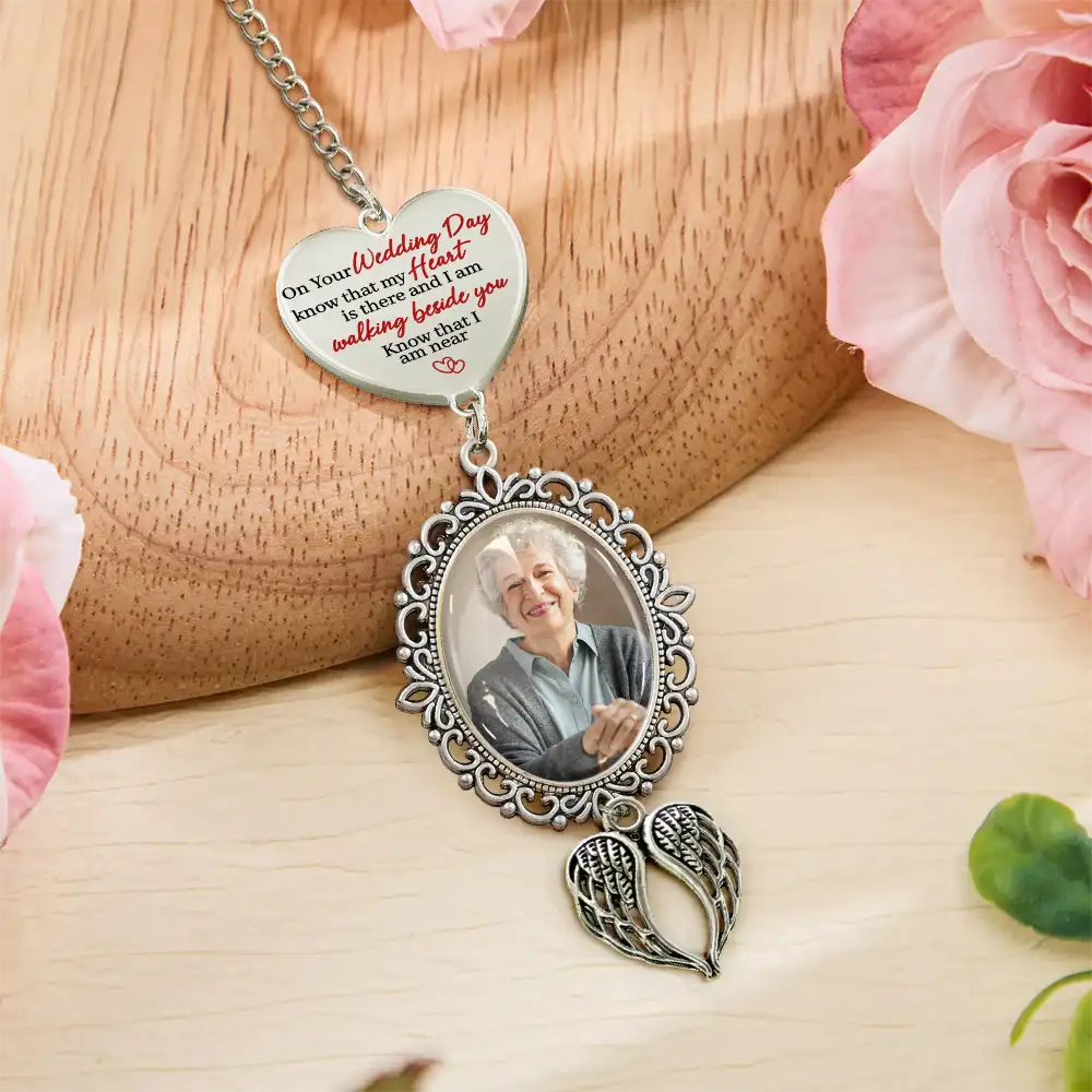 Custom Photo, Sympathetic, Gift For Yourself, Wedding, Upload Full Photo - Custom Photo On Your Wedding Day Know That My Heart Is There - Personalized Wedding Charm