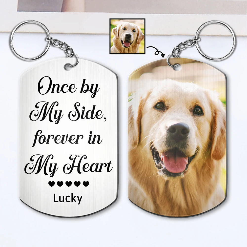 Custom Photo Once By My Side - Memorial Gift For Dog Lovers, Cat Lovers - Personalized Aluminum Keychain