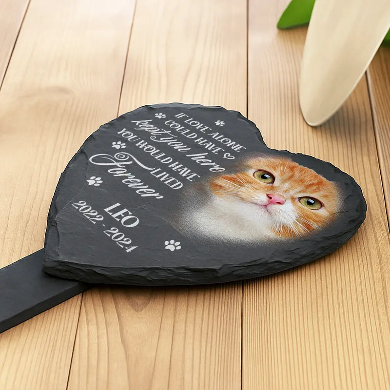 Memorial,Custom Photo,Pet Lovers,Pet Mom,Pet Dad,Dog Lovers,Dog Mom,Dog Dad,Cat Lovers,Cat Mom,Cat Dad,Sad - Custom Photo Once By My Side Forever In My Heart - Personalized Heart Slate Garden Stake