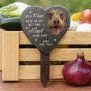 Memorial,Custom Photo,Pet Lovers,Pet Mom,Pet Dad,Dog Lovers,Dog Mom,Dog Dad,Cat Lovers,Cat Mom,Cat Dad,Sad - Custom Photo Once By My Side Forever In My Heart - Personalized Heart Slate Garden Stake