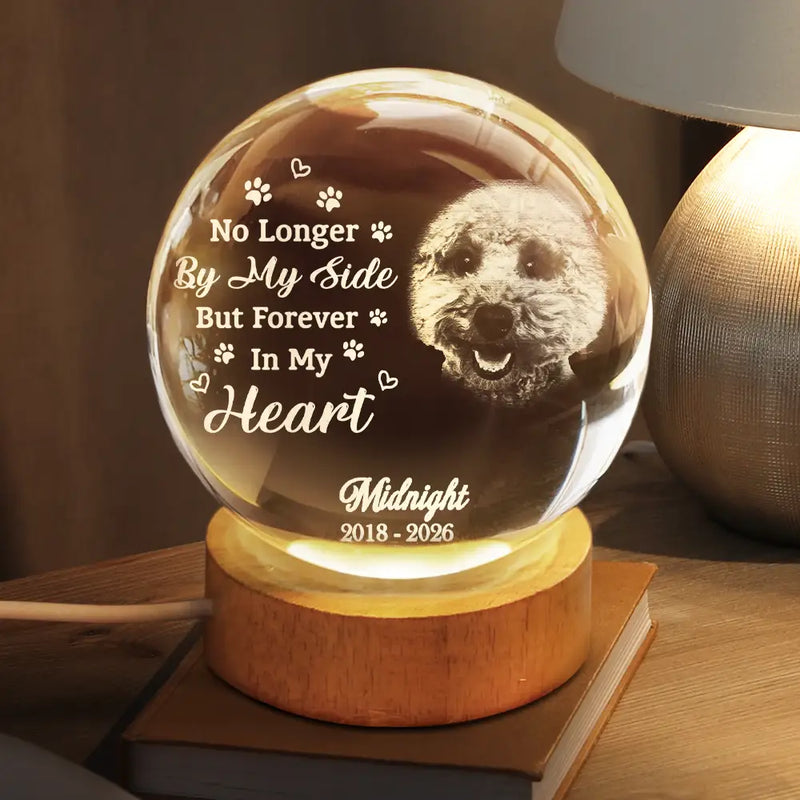 Sad, Memorial, Pet Lovers - Custom Photo Once By My Side Forever In My Heart - Personalized Crystal Globe Lamp