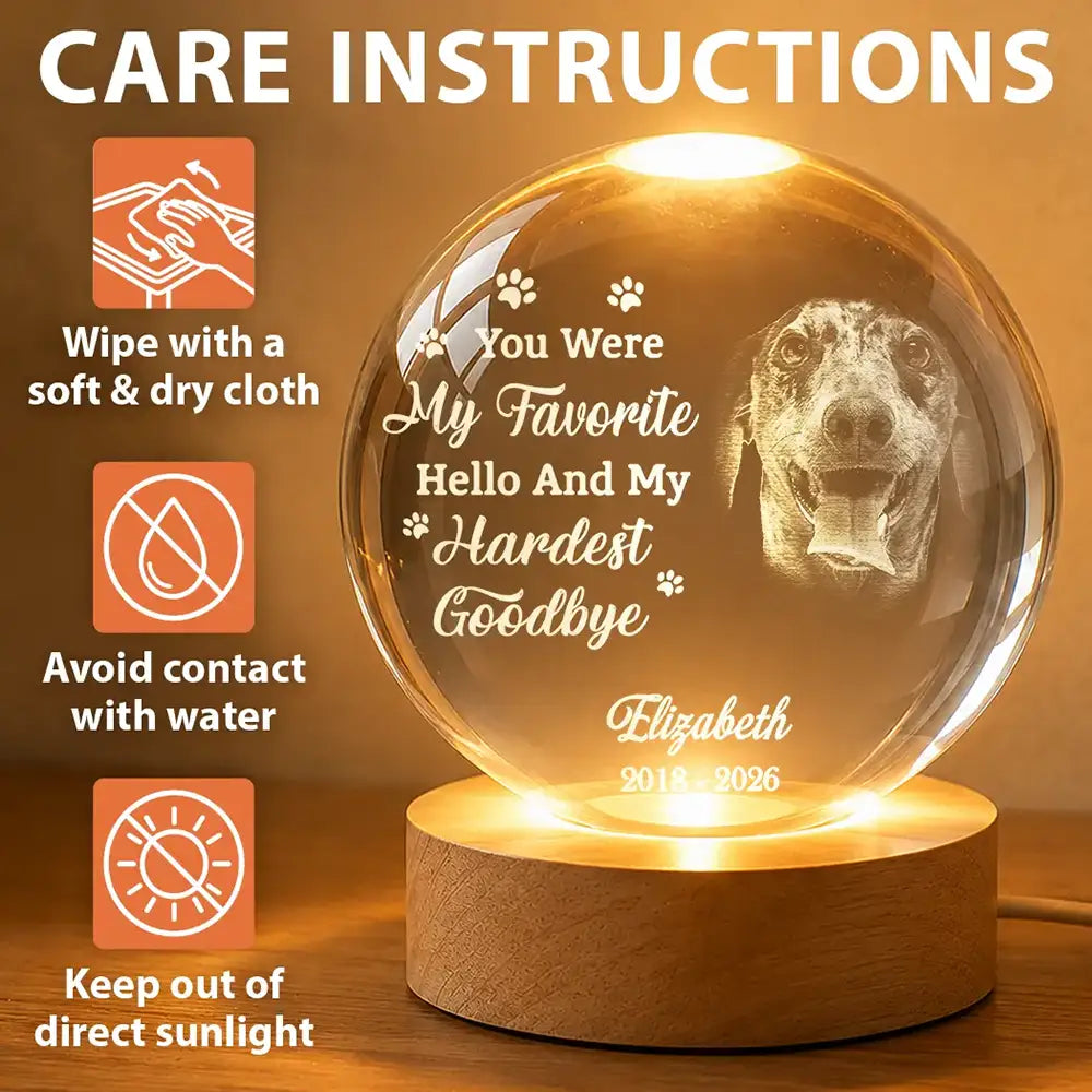 Sad, Memorial, Pet Lovers - Custom Photo Once By My Side Forever In My Heart - Personalized Crystal Globe Lamp