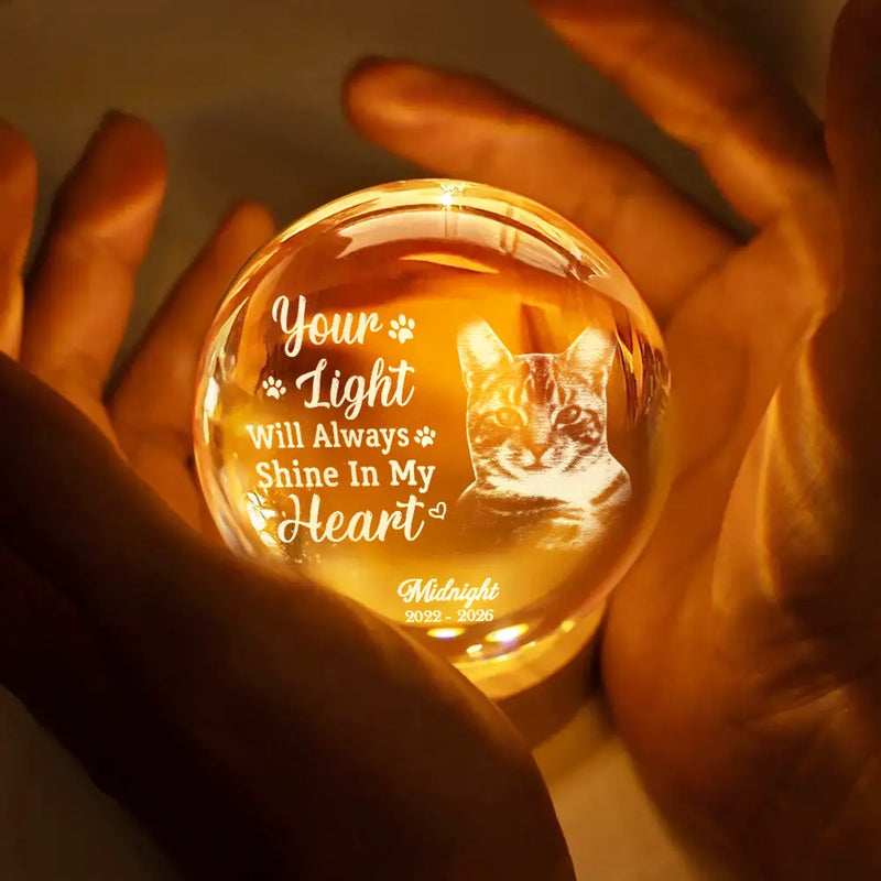 Sad, Memorial, Pet Lovers - Custom Photo Once By My Side Forever In My Heart - Personalized Crystal Globe Lamp