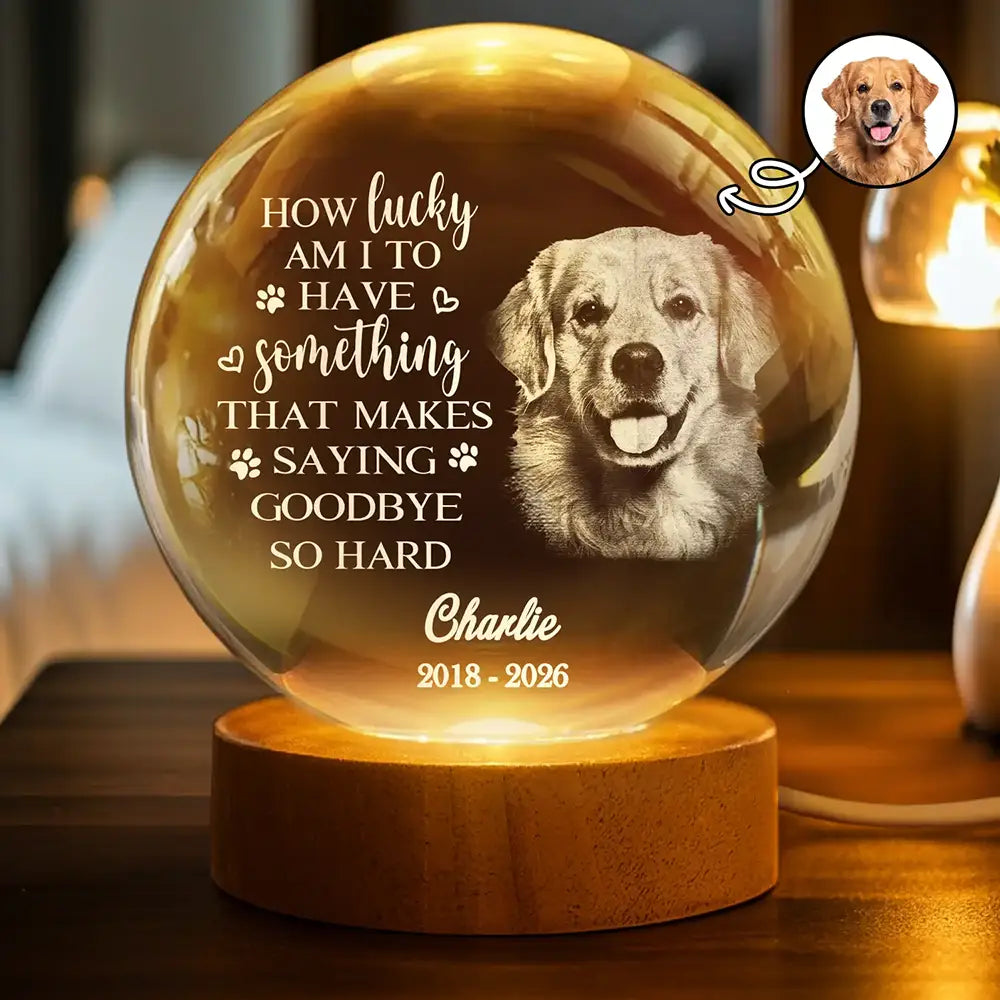 Sad, Memorial, Pet Lovers - Custom Photo Once By My Side Forever In My Heart - Personalized Crystal Globe Lamp