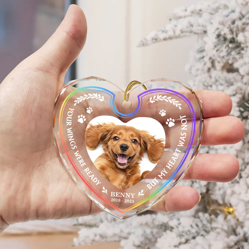 Pet Lovers,Pet Mom,Pet Dad,Pet Couple,Dog Lovers,Dog Mom,Dog Dad,Dog Couple,Cat Lovers,Cat Mom,Cat Dad,Cat Couple,Gift For Women,Gift For Men,Memorial,Sad,Christmas - Custom Photo Once By My Side Forever In My Heart Memorial - Personalized Heart Shaped Glass Ornament
