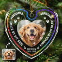 Pet Lovers,Pet Mom,Pet Dad,Pet Couple,Dog Lovers,Dog Mom,Dog Dad,Dog Couple,Cat Lovers,Cat Mom,Cat Dad,Cat Couple,Gift For Women,Gift For Men,Memorial,Sad,Christmas - Custom Photo Once By My Side Forever In My Heart Memorial - Personalized Heart Shaped Glass Ornament