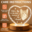 Pet Lovers,Cat Lovers,Dog Lovers,Sad,Memorial - Custom Photo Once By My Side Forever In My Heart Memorial Dog Cat - Personalized Crystal Heart Shaped Lamp