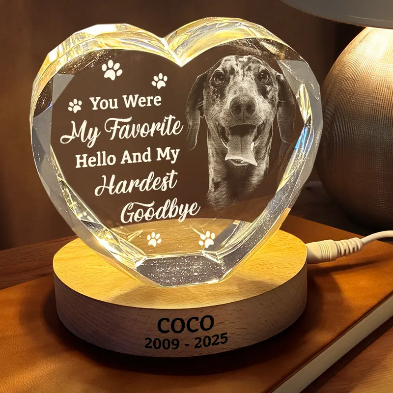Pet Lovers,Cat Lovers,Dog Lovers,Sad,Memorial - Custom Photo Once By My Side Forever In My Heart Memorial Dog Cat - Personalized Crystal Heart Shaped Lamp