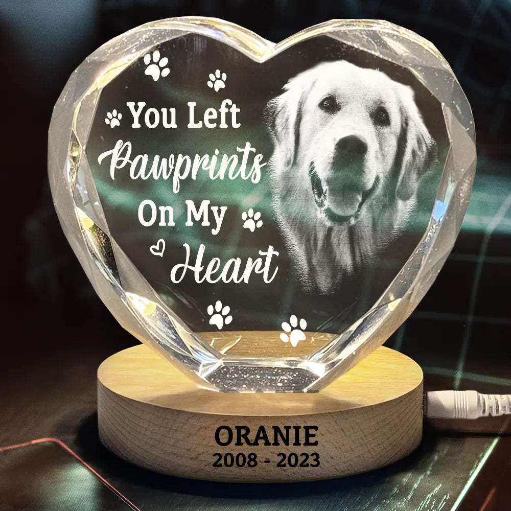 Pet Lovers,Cat Lovers,Dog Lovers,Sad,Memorial - Custom Photo Once By My Side Forever In My Heart Memorial Dog Cat - Personalized Crystal Heart Shaped Lamp