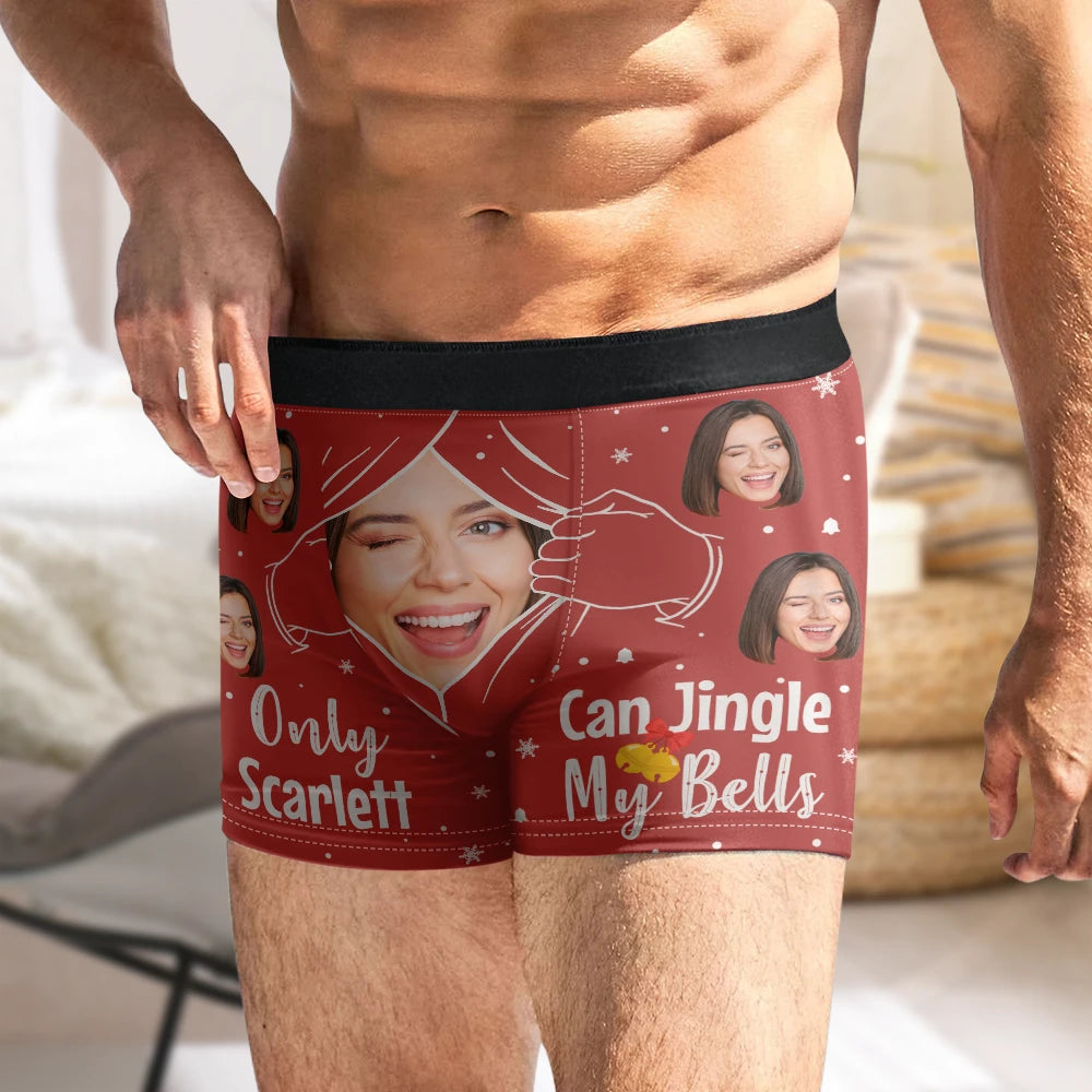 Custom Photo,Gift For Couples,Gift For Husband,Gift For Boyfriend,Funny - Custom Photo Only You Can Jingle My Bell - Personalized Men's Boxer Briefs