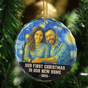 Old Couples, Gift For Couples, Gift For Husband, Gift For Wife, Gift For Boyfriend, Gift For Girlfriend, Love, Christmas - Custom Photo Our First Christmas Married - Personalized Circle Glass Ornament