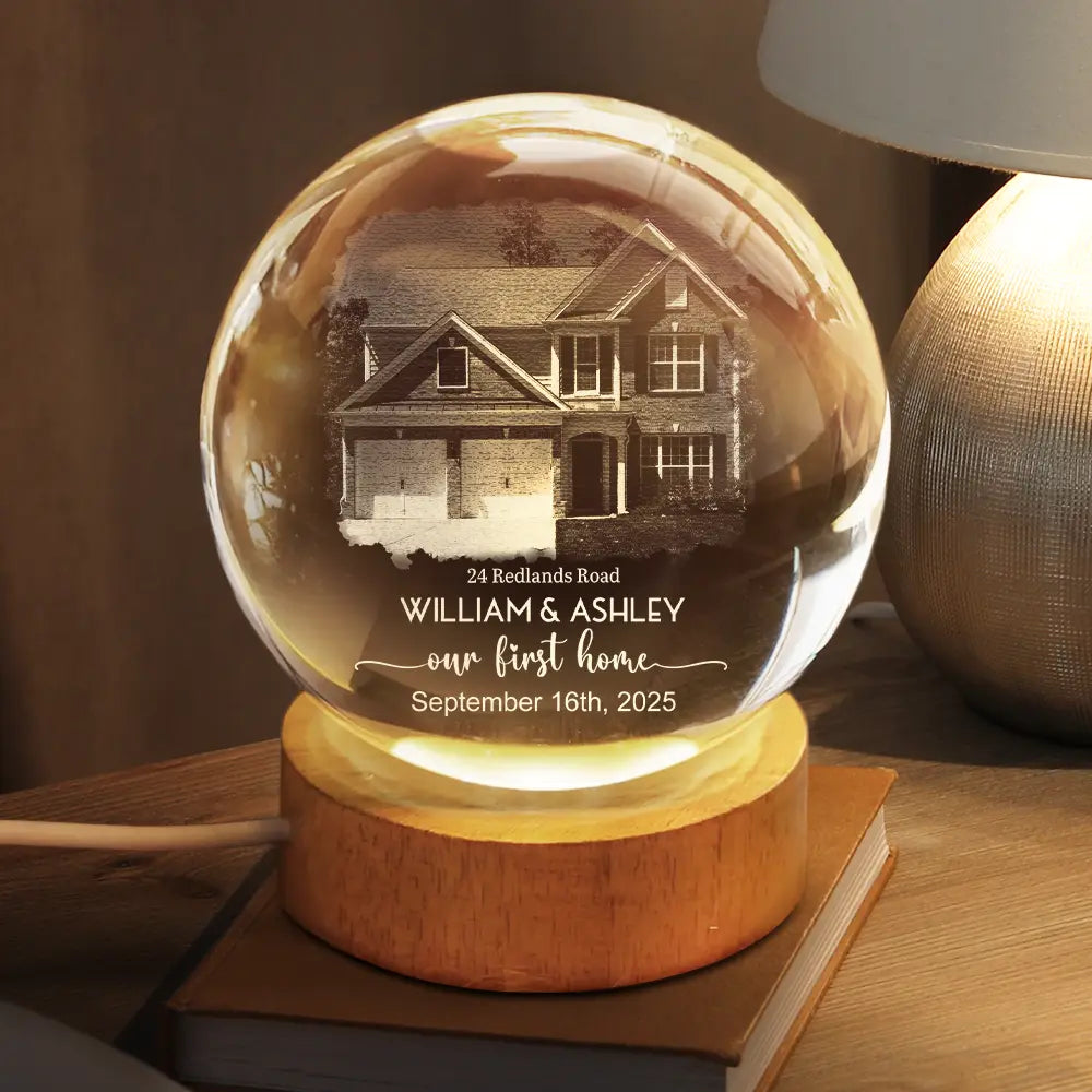 Gift For Couples,Gift For Husband,Gift For Wife,Gift For Boyfriend,Gift For Girlfriend,Family - Custom Photo Our First Home - Personalized Crystal Globe Lamp