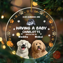 Gift For Wife,Gift For Husband,Gift For Men,Gift For Women,Gift For Couples,Christmas,Happy,New baby,Dog Lovers,Dog Mom,Dog Dad,Dog Couple - Custom Photo Our Humans Are Having A Baby Pregnancy Announcement Dog 3D Effect - Personalized Circle Acrylic Ornament