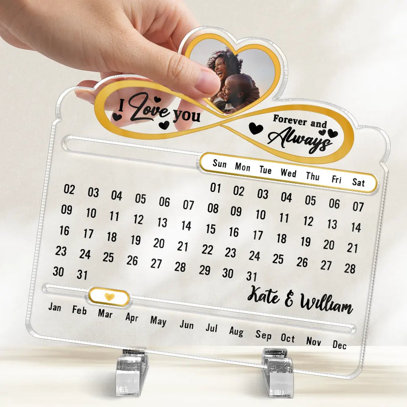 Christmas, Gift For Couples, Happy, Love - Custom Photo Our Love Is Timeless - Personalized Acrylic Perpetual Desk Calendar
