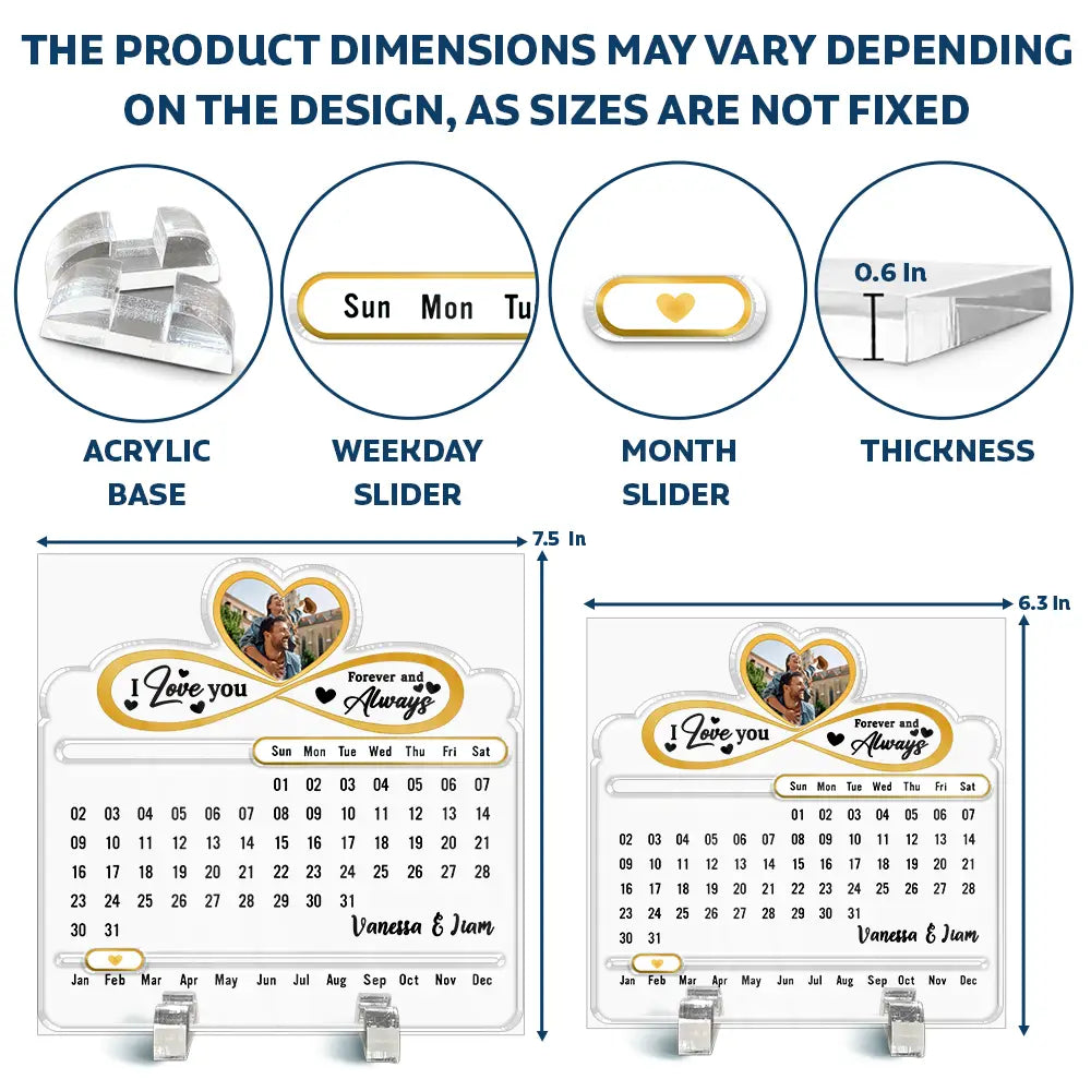 Christmas, Gift For Couples, Happy, Love - Custom Photo Our Love Is Timeless - Personalized Acrylic Perpetual Desk Calendar