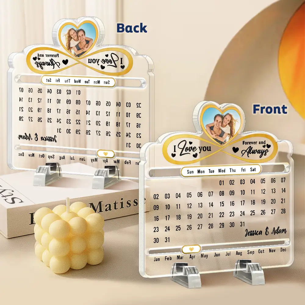 Christmas, Gift For Couples, Happy, Love - Custom Photo Our Love Is Timeless - Personalized Acrylic Perpetual Desk Calendar