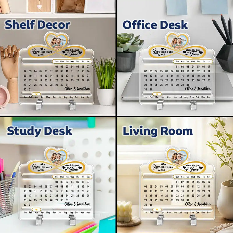 Christmas, Gift For Couples, Happy, Love - Custom Photo Our Love Is Timeless - Personalized Acrylic Perpetual Desk Calendar