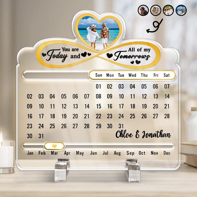 Christmas, Gift For Couples, Happy, Love - Custom Photo Our Love Is Timeless - Personalized Acrylic Perpetual Desk Calendar