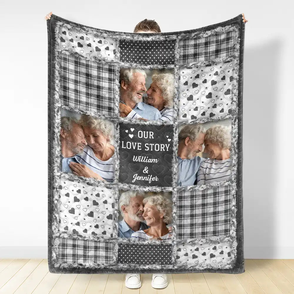 Gift For Couples,Gift For Women,Gift For Men,Gift For Husband,Gift For Wife,Gift For Girlfriend,Gift For Boyfriend,Christmas,LGBT,Love - Custom Photo Our Love Story Couples - Personalized Fleece Blanket, Sherpa Blanket