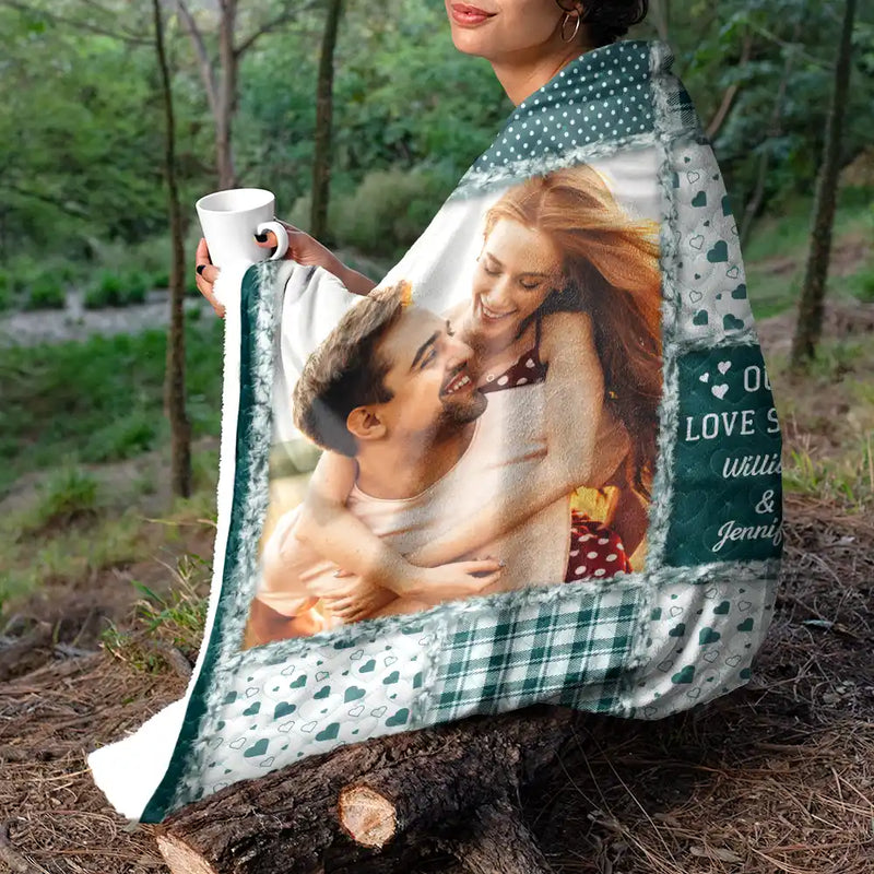 Gift For Couples,Gift For Women,Gift For Men,Gift For Husband,Gift For Wife,Gift For Girlfriend,Gift For Boyfriend,Christmas,LGBT,Love - Custom Photo Our Love Story Couples - Personalized Fleece Blanket, Sherpa Blanket