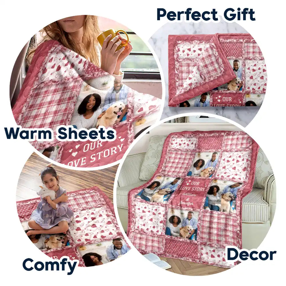 Gift For Couples,Gift For Women,Gift For Men,Gift For Husband,Gift For Wife,Gift For Girlfriend,Gift For Boyfriend,Christmas,LGBT,Love - Custom Photo Our Love Story Couples - Personalized Fleece Blanket, Sherpa Blanket