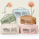Gift For Bestie, Gift For Sisters, Gift For Women, Happy, Custom Photo - Custom Photo Outline Sketch Besties Sisters Forever - Personalized Embroidered Leather Makeup Bag