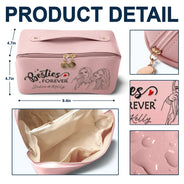 Gift For Bestie, Gift For Sisters, Gift For Women, Happy, Custom Photo - Custom Photo Outline Sketch Besties Sisters Forever - Personalized Embroidered Leather Makeup Bag