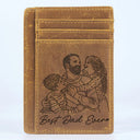 Gift For Father, Gift For Grandpa, Happy, Custom Photo - Custom Photo Outline Sketch Dad Grandpa And Kids Custom Message - Personalized Card Wallet
