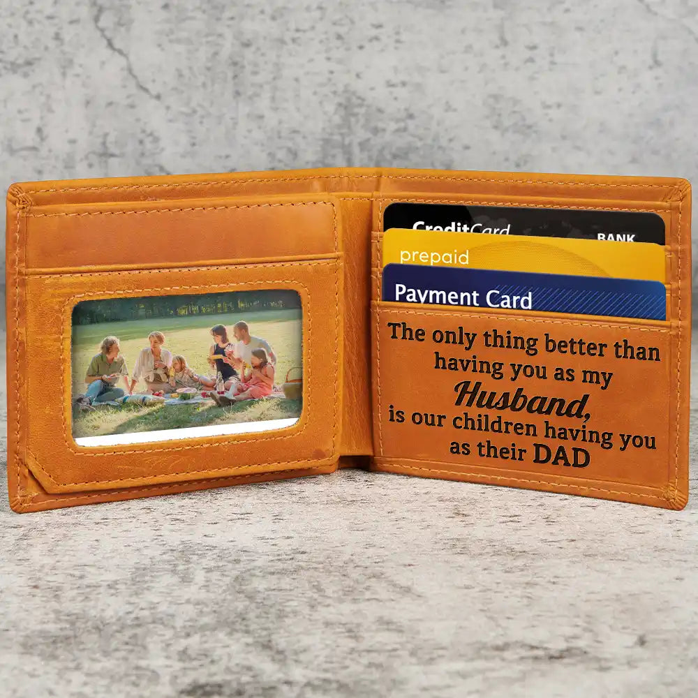 Gift For Father,Gift For Grandpa,Happy,Custom Photo - Custom Photo Outline Sketch Dad Thank You For Being Amazing - Personalized Engraved Leather Wallet