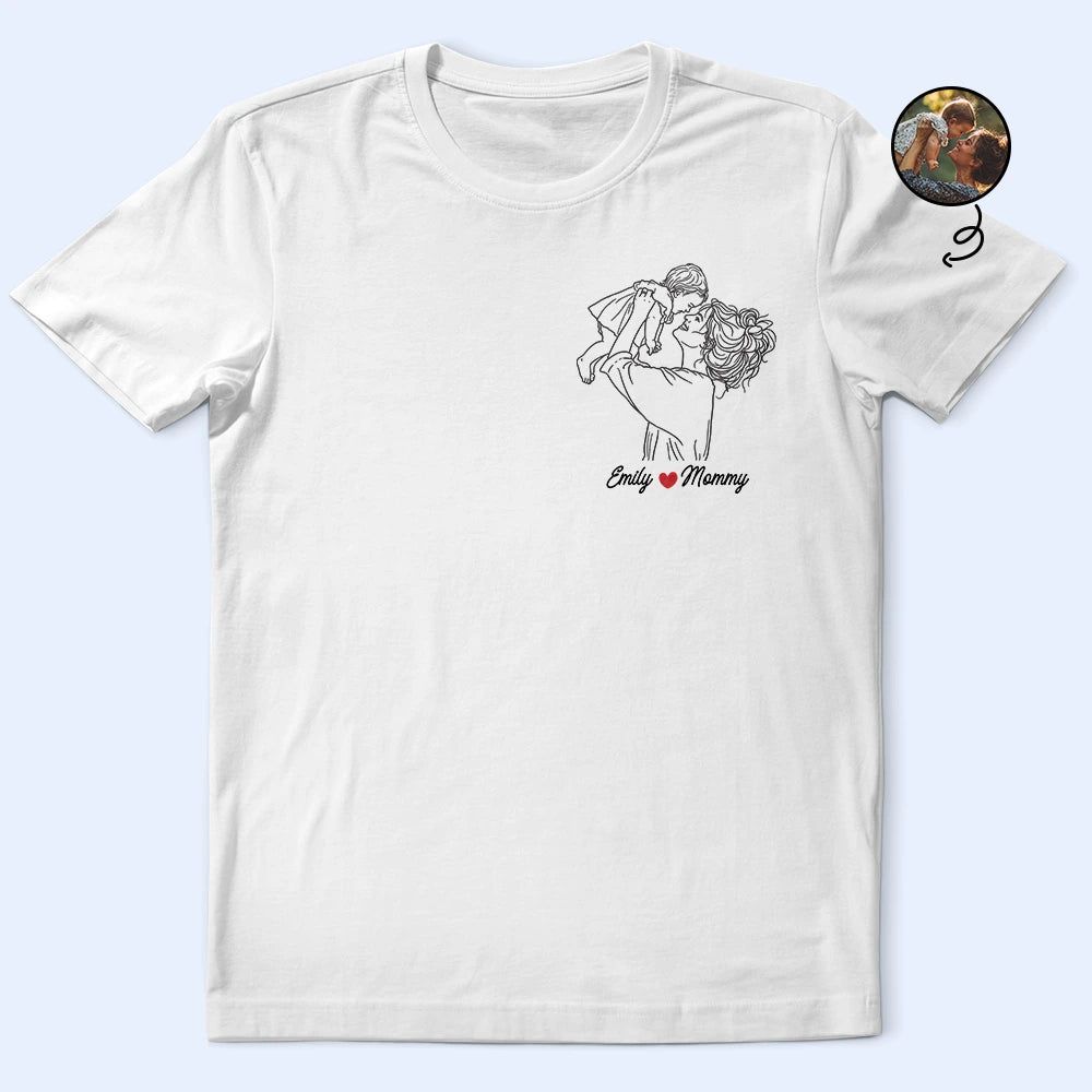Custom Photo, Gift For Mother, Gift For Father, Family, Happy - Custom Photo Outline Sketch Family Portrait Since - Personalized T Shirt