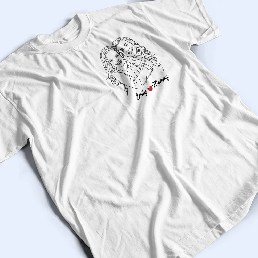 Custom Photo, Gift For Mother, Gift For Father, Family, Happy - Custom Photo Outline Sketch Family Portrait Since - Personalized T Shirt