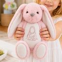 Adorable,Art Design,Gift For Kids,Photo - Outline Sketch - Embroidered Product - Custom Photo Outline Sketch Happy Family & Kid Together - Personalized Soft Toy Bunny