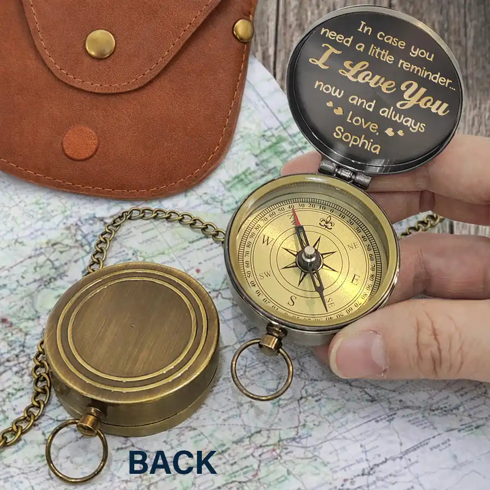 Gift For Father, Gift For Husband, Love - Custom Photo Outline Sketch In Case You Need A Little Reminder - Personalized Engraved Brass Compass